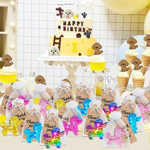 Miniatura 5 de CiciBear Juego de 60 llaveros de lentejuelas de doble cubierta con 20 llaveros para perros, 20 etiquetas de agradecimiento y 20 bolsas para Let's