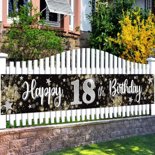 Miniatura 32 de Decoraciones de feliz cumpleaños número 10, globo de estrella de ensueño negro y plateado grande cartel colgante de cumpleaños, suministros