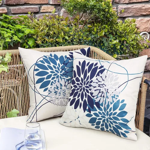 Pyonic Juego de 2 fundas de almohada para exteriores, impermeables, de 18 x 18 pulgadas, diseño geométrico de flores, para patio, jardín, balcón,