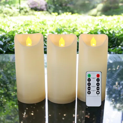 Miniatura 3 de Homemory Velas sin llama impermeables para exteriores de 3 x 7 pulgadas con temporizadores y control remoto, velas que funcionan con pilas, velas