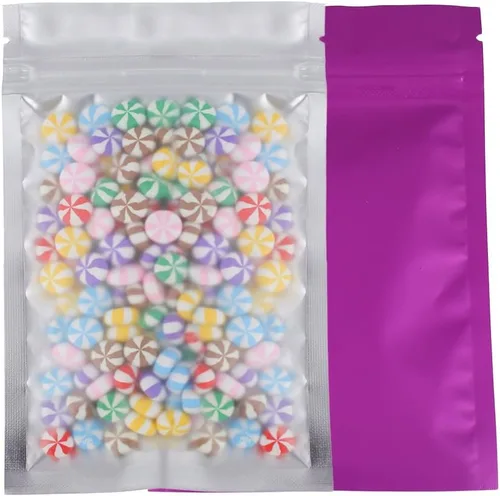 Miniatura 11 de 100 bolsas de sellado con cremallera resellables de papel metálico de color transparente esmerilado para ventana (negro, soporte 2 onzas)
