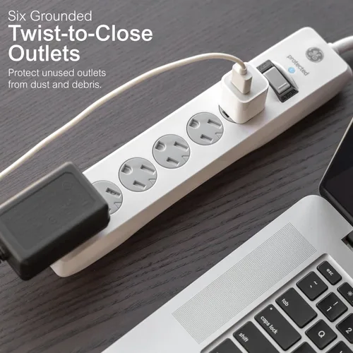 Miniatura 2 de GE - Barra multicontacto con protector de sobretensión, cable de extensión de 2.4 m, 6 tomas, 800 joules, clavija plana, cubiertas de seguridad