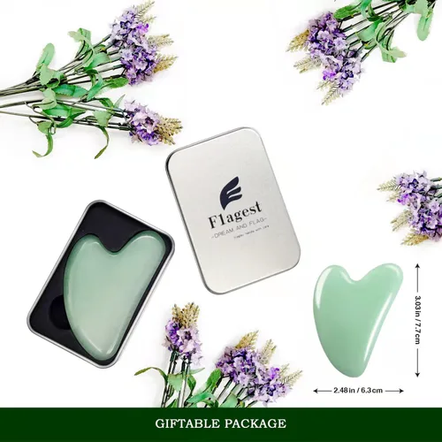 Miniatura 5 de Flagest Gua Sha Herramienta Facial - Masajeador de piedra de jade para terapia de acupuntura de spa - Guasha en forma de corazón para cara Verde