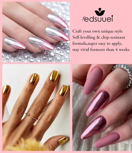 Miniatura 8 de 【Efecto espejo metálico n.º 1】Polvo de uñas cromado dorado LEDSUUEI – Polvo holográfico Aurora iridiscente perlado dorado cromado, blanco, perla