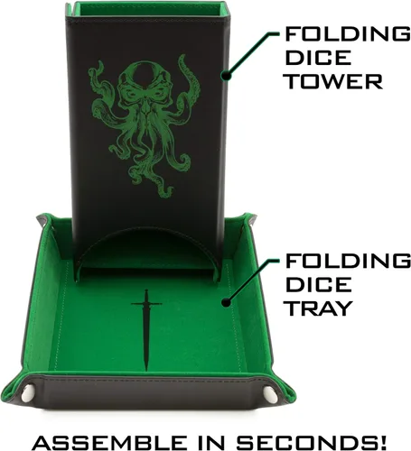 Miniatura 2 de CASEMATIX Juego de torre de dados portátil y bandeja con interior de fieltro antiarañazos, torre rodante de dados automática plegable de 8 pulgadas