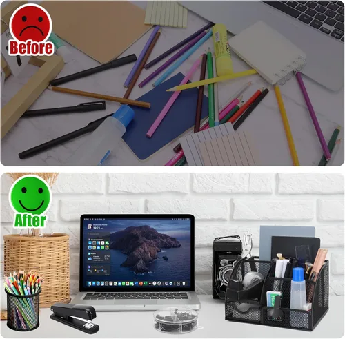 Miniatura 9 de SYMDROMIA Juego de organizador de escritorio de oficina 13 en 1 con engrapadora y dispensador de cinta, soporte para bolígrafos, tijeras, regla