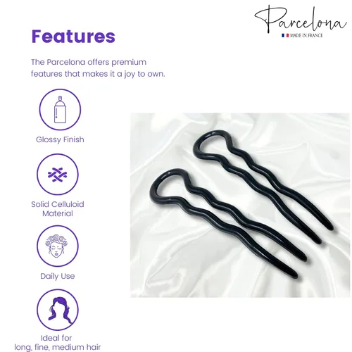 Miniatura 3 de Parcelona French Sleek - Juego de 2 horquillas onduladas en forma de U de 3.5 pulgadas
