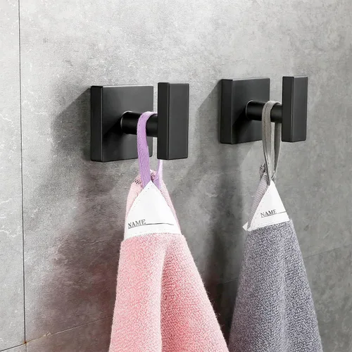 Miniatura 2 de 2 ganchos para toallas de baño, accesorios de baño para montaje en pared, para una sola capa y gancho para bata, acero inoxidable SUS304, cuadrado