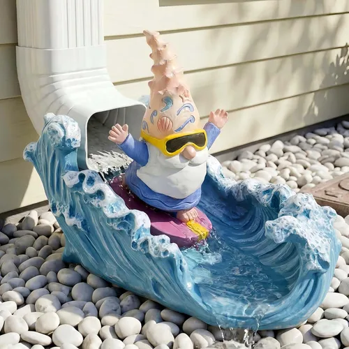 Divertida escultura de gnomo desviador de canalón, desviador extensor de canalón de resina ecológica, extensión de canalón Koi Decor Downspout,