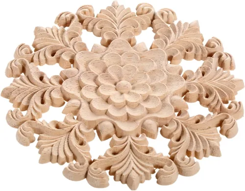 Miniatura 3 de MUXSAM Apliques de madera tallada en madera retro, calcomanías redondas de copo de nieve para armario, puerta, gabinete, cajón, pared, techo