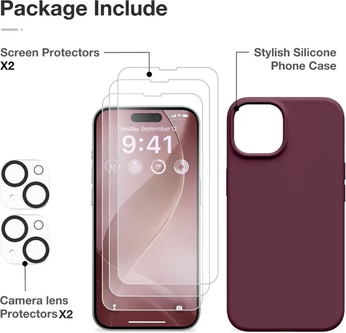 Miniatura 827 de GONEZ Funda de silicona para iPhone 15 Pro Max, compatible con Magsafe, protector de cámara + protector de pantalla, forro de microfibra suave