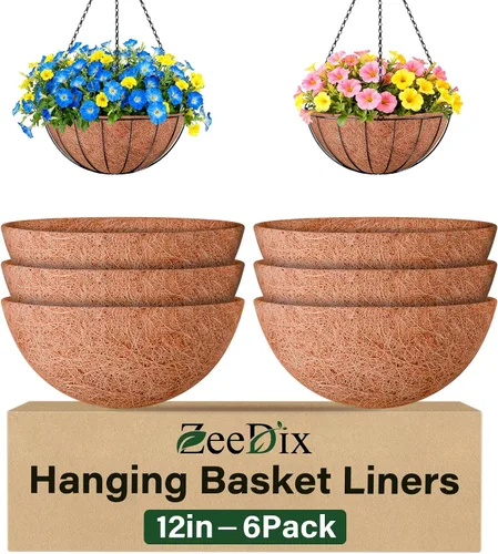 Miniatura 11 de ZeeDix Paquete de 3 forros de coco de 12 pulgadas para maceteros, revestimientos redondos para cestas colgantes 100% naturales, cesta de coco