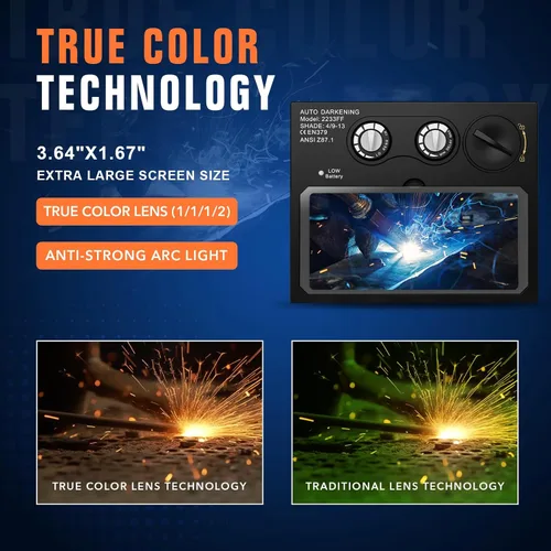 Miniatura 2 de Casco de soldadura TRQWH con lente de soldadura de oscurecimiento solar automático - Tecnología de color verdadero con 2 sensores de arco, rango