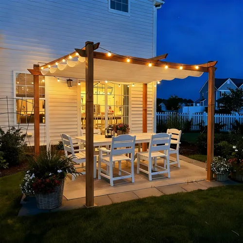 Miniatura 28 de PURPLE LEAF Pérgola retráctil para exteriores de 10 x 10 pies con toldo, refugio de metal para patio, jardín, pabellón, marco de grano de madera
