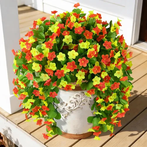 Miniatura 11 de Flores colgantes artificiales para exteriores, 2 piezas de plantas colgantes artificiales al aire libre, decoración de primavera y verano
