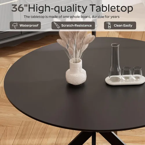 Miniatura 4 de RGZ Juego de mesa de comedor redonda negra de mediados de siglo para 2, mesa de cocina pequeña de madera circular de 36 pulgadas y 2 sillas