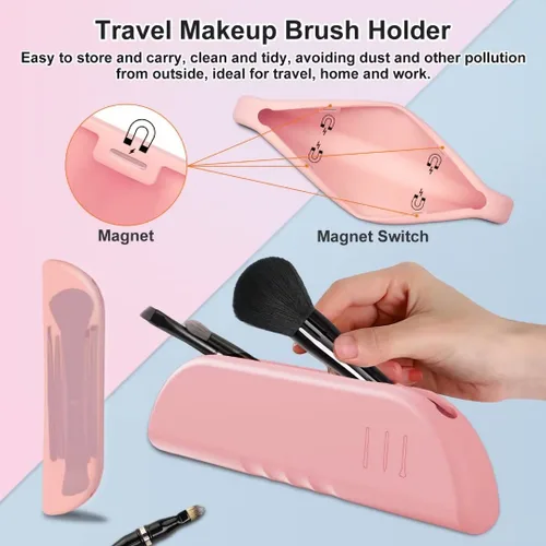 Miniatura 3 de Jilier Juego de brochas de maquillaje 4 en 1 con soporte de brochas de maquillaje para viajes, brochas de maquillaje para viajes con estuche