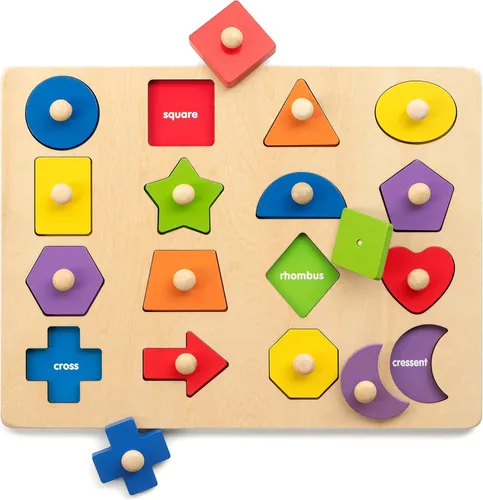 Coogam Juguete Montessori - Rompecabezas de madera con forma de clavija, tabla de clasificación de colores a juego de motricidad fina, juguete de