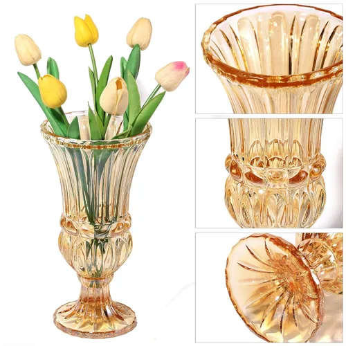 Miniatura 3 de Jarrón de cristal ámbar de 11.6 pulgadas de alto, florero de plantas de arte. Decorativo para el hogar, oficina, boda, fiesta, celebrar, decoración