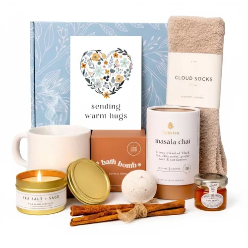 Miniatura 12 de UnboxMe Cesta de Regalo de Té Paquete de Cuidado para Mujeres - Caja de Cuidado Personal con Calcetines Cómodos, Taza, Té Chai, Miel y Canela, Que