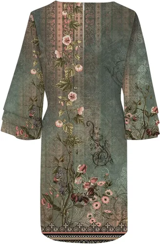Miniatura 4 de FIRERO Vestidos de verano para mujer, a la moda, mangas 34, acampanadas, cuello en V, elegante, retro, floral, estampado de mariposas