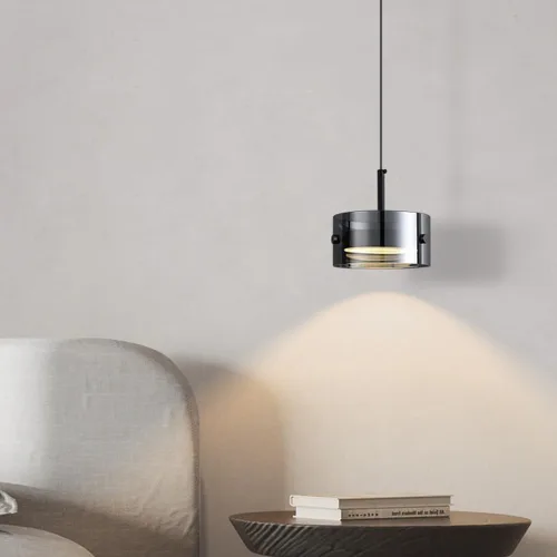 Miniatura 3 de Modern 2 Pack Cylindrical Pendant Light Fixtures, Nordic 6.3in Smoke Gray Glass Shade Ceiling Hanging Lighting, Dimmable and Adjustable Height