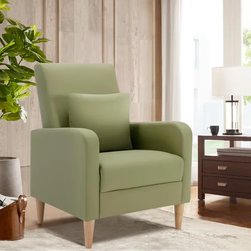 Miniatura 20 de COLAMY Mid-Century - Silla decorativa tapizada moderna con almohada trasera y patas de madera maciza, sillón acogedor de tela para sala de estar