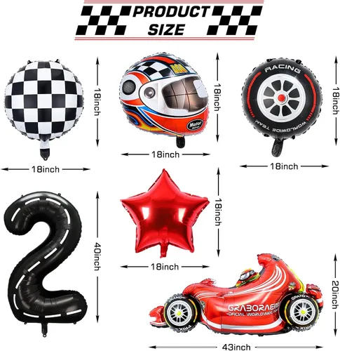 Miniatura 4 de Decoraciones de fiesta de auto de carreras de cumpleaños número 2