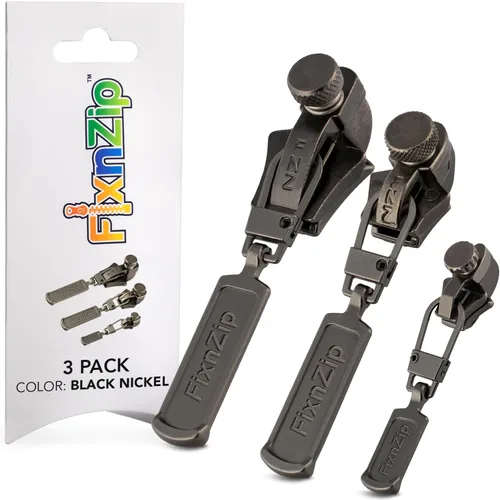 FixNZip Paquete de reparación de cremallera de níquel negro pequeño, mediano y grande | Reemplazo universal sin costuras deslizante para todas las