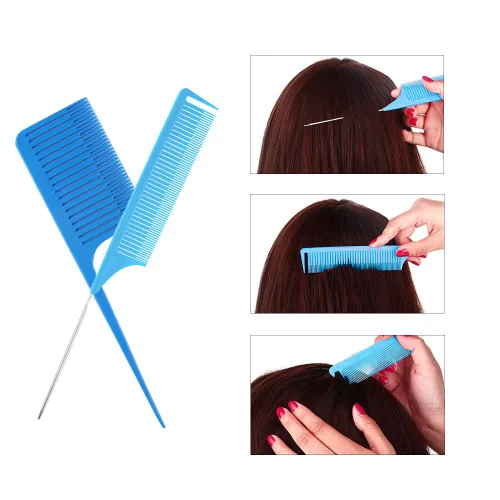 Miniatura 5 de Juego de peines para peinar el cabello, peine profesional de cola de rata, peine de metal para teñir, peine de aluminio para peluquería y uso 4 Pcs