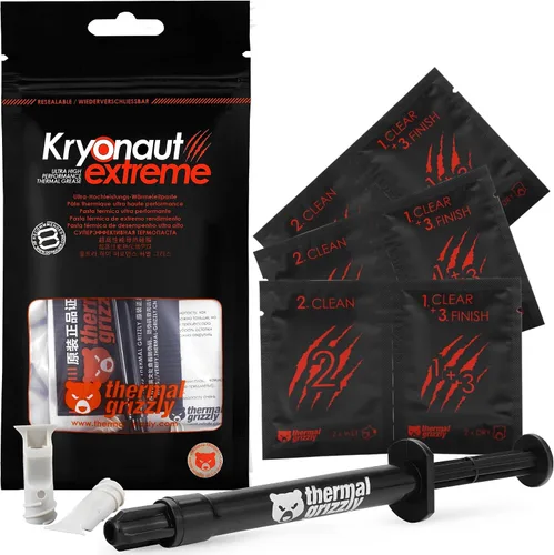 Thermal Grizzly Kryonaut Extreme - 2 gramos - Pasta térmica de rendimiento extremadamente alto con 12 toallitas de limpieza 6 húmedas y 6 secas -