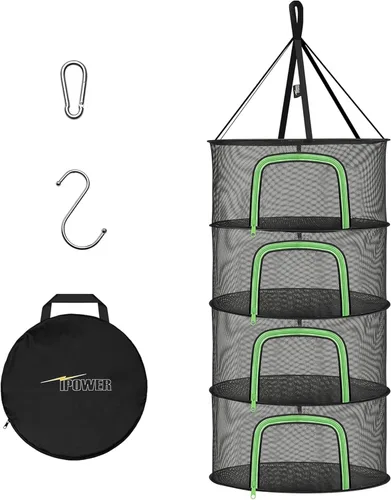 Miniatura 17 de iPower Red de secado plegable de malla para hierbas de 2 pies y 6 capas con cremalleras, anillo resistente para plantas hidropónicas, bolsa