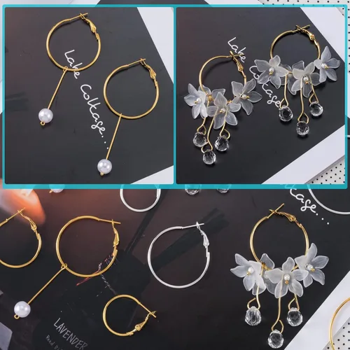 Miniatura 2 de PAGOW 96 aretes de aro, de aleación hipoalergénica, redondos, para hacer joyas, aretes de cuentas abiertas, accesorios de arte para manualidades