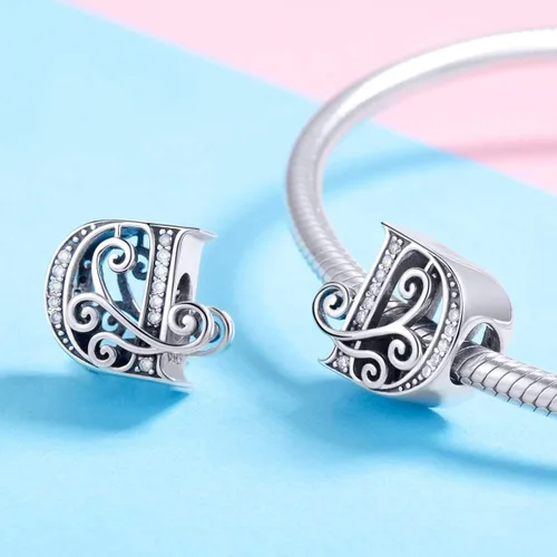 Miniatura 116 de BETTY&SARAH dije de plata esterlina 925 con forma de letra, para pulseras Pandora, letra del alfabeto, joya, regalo para mujer