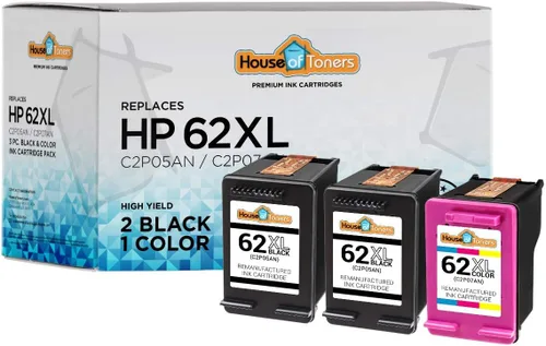 Houseoftoners Cartucho de tinta remanufacturado para HP 62XL de alto rendimiento de repuesto para HP 62 XL Envy (5540,5640, 5660, 7644, 7645)
