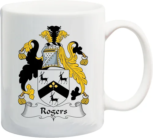 Rogers Coat of Arms/Rogers Family Crest Taza de cerámica para café/cacao de 11 onzas por Carpe Diem Designs, fabricada en los Estados Unidos