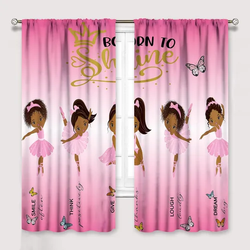 Miniatura 13 de YCness Cortinas afroamericanas para niños, tratamientos de ventana de niña negra afro para dormitorio, lindas cortinas de bailarina bailarina rosa