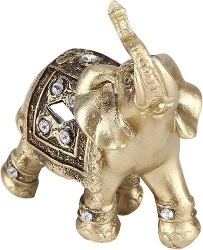 Miniatura 2 de Elegante estatua dorada de elefante, escultura respetuosa con el medio ambiente, fortuna para regalos de decoración del hogar (9 x 9)