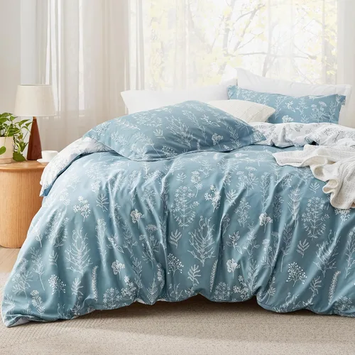 Miniatura 25 de Bedsure - Juego de edredón tamaño King, juego de ropa de cama verde salvia, 3 piezas de ropa de cama floral bonita, 1 edredón reversible suave
