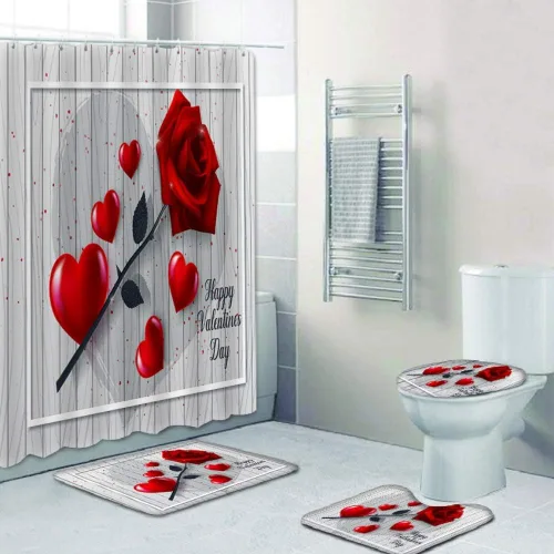 Miniatura 9 de Ochine Juego de cortinas de ducha para el día de San Valentín, cortina de ducha romántica con corazón de amor para decoración de baño