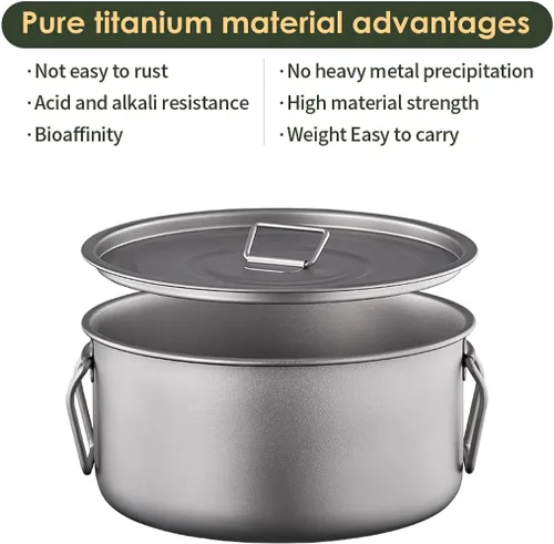 Miniatura 2 de BY-J Utensilios de cocina de titanio para camping, 74.4 fl oz+40.6 fl oz+23.7 fl oz de titanio con tapa y espátula de acero inoxidable, utensilios