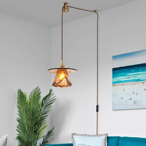 Miniatura 4 de YLONG-ZS Lámpara colgante de cristal vintage enchufable, moderna polea de latón dorado, luces colgantes de techo para isla de cocina, comedor, sala
