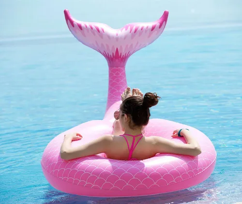 Jasonwell - Flotador de cola de sirena inflable gigante con válvulas rápidas para verano, playa, natación, alberca, fiesta, juguetes de decoración