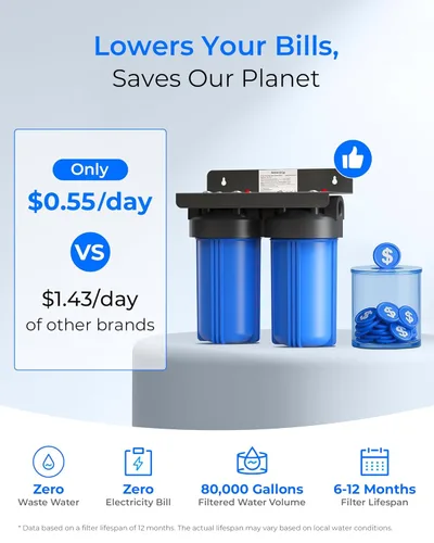 Miniatura 8 de Waterdrop Sistema de filtro de agua para toda la casa de 2 etapas, con filtro de sedimentos de metales pesados y anti-incrustaciones, reduce
