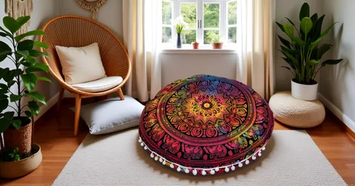 Miniatura 5 de CRAFT KALA Funda de cojín de 81,2 cm para meditación en el suelo, redonda, para asiento, estilo hippie, decorativa para adultos, bohemia