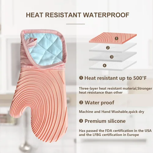 Miniatura 3 de Manoplas de horno de silicona, resistentes al calor, 500 °F, agarre duradero, antideslizante, manoplas de horno para cocina, resistentes al calor