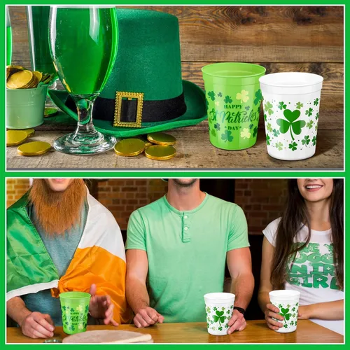 Miniatura 4 de Norme 24 piezas Vasos de plástico para fiesta del día de San Patricio, envase a granel, vasos reutilizables de 16 oz con diseño de trébol