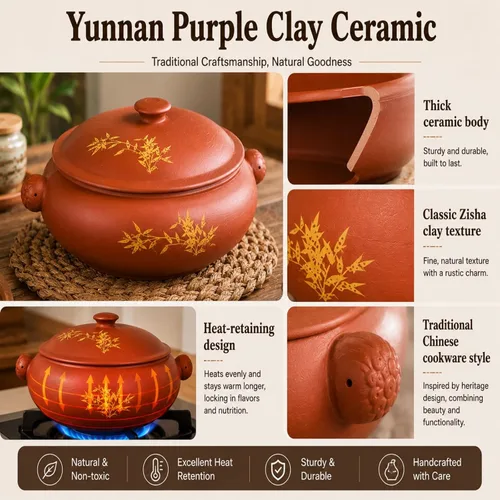 Miniatura 4 de XICHENGSHIDAI Yunnan Zisha - Olla de vapor de cerámica, olla de vapor de arcilla morada de 1.5 cuartos de galón con tapa, cazuela tradicional