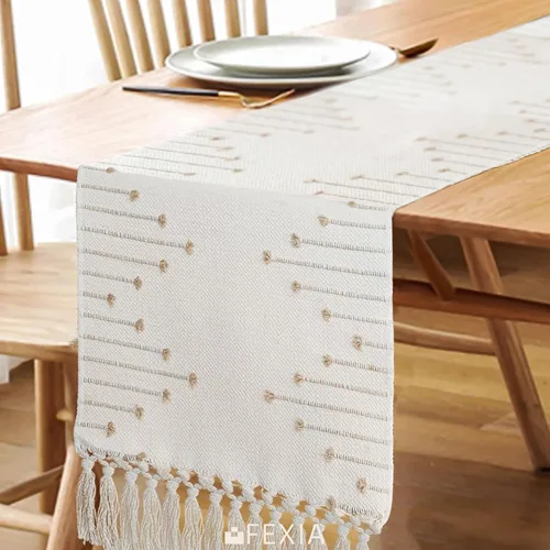 Miniatura 4 de FEXIA - Camino de mesa bohemio con borlas, para decoración del hogar, de macramé para decoración de habitación, comedor, dormitorio, despedida