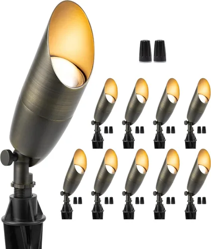 Miniatura 43 de Gardenreet Focos de paisaje de latón de bajo voltaje, luz LED para exteriores de 12 V, luces con cable IP65 impermeables, bronce antiguo